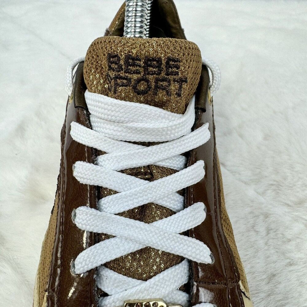 Women’s BEBE Sport Gym Shoes Brown/Gold Leather/Synthetic Upper Size 8 - Picture 5 of 12